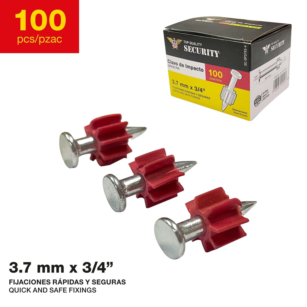 CLAVOS DE IMPACTO 3.7 MM x 3/4" x 100 UNID SECURITY 7-580