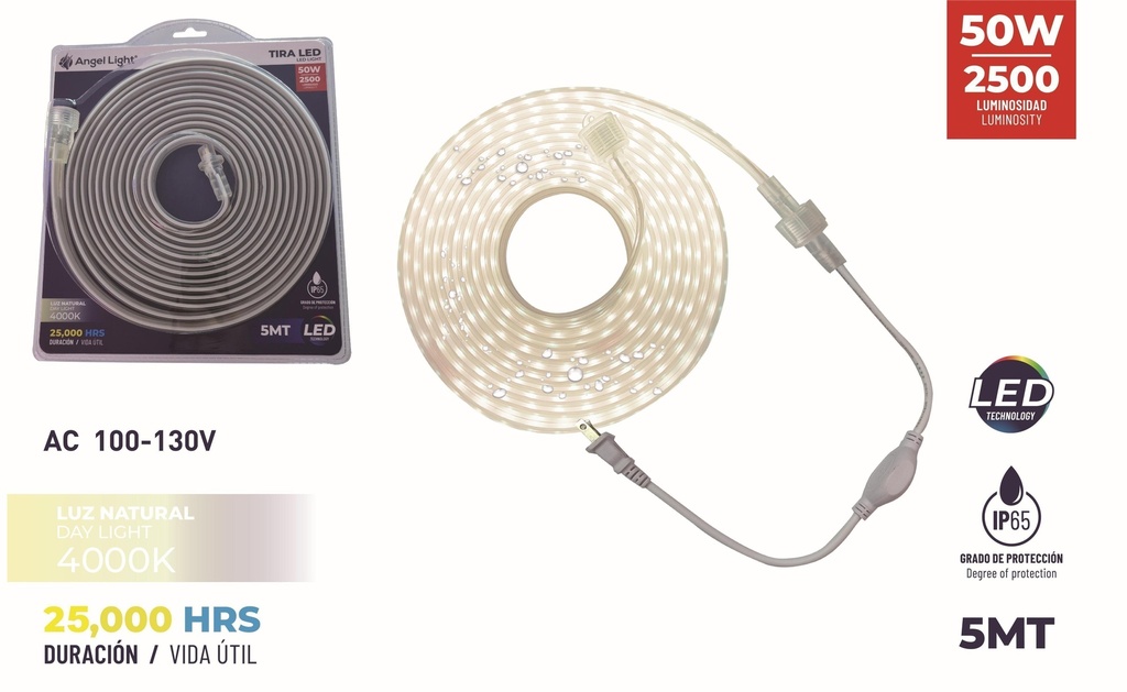 [7-582] CINTA LED LUZ NAT 5 MTS x 50W IP65 C/CONECTOR ANGEL L 7-582