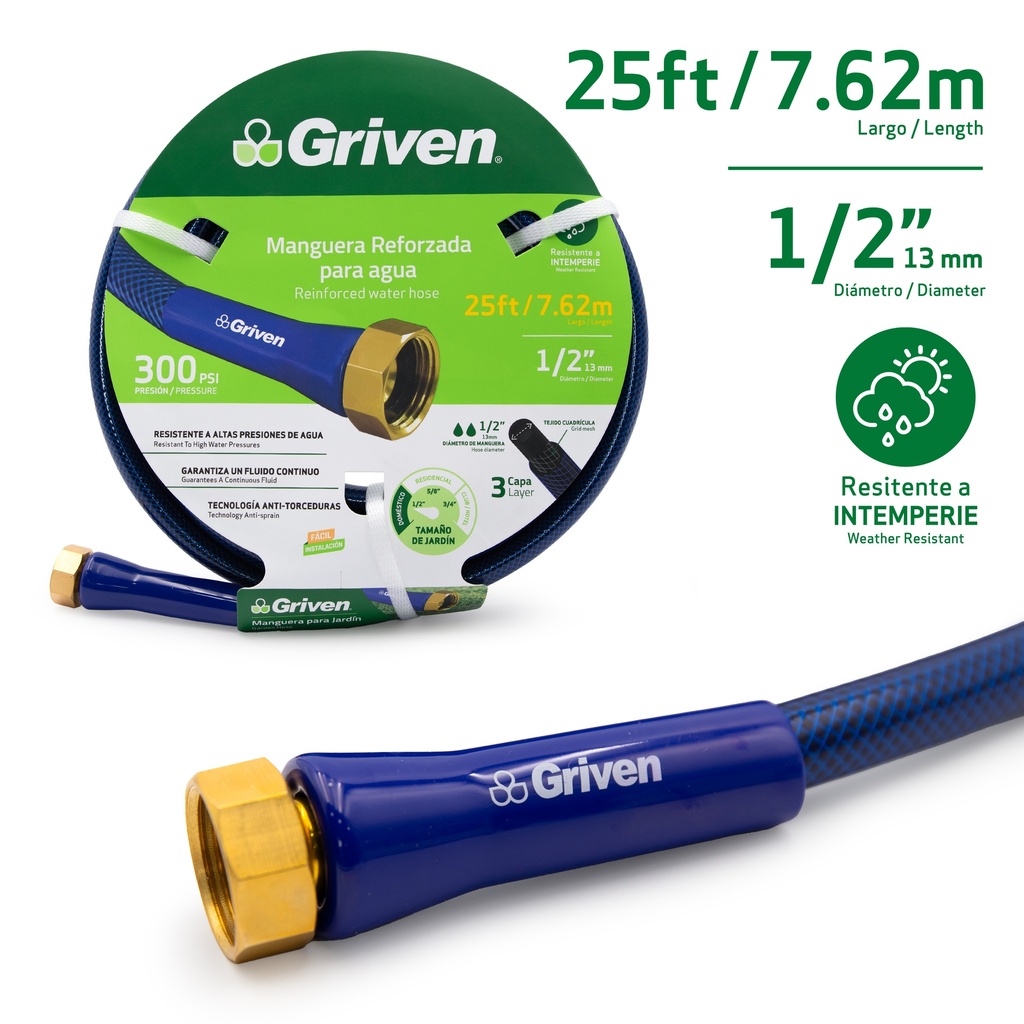 MANGUERA CUL C/CONEX 1/2" x 7,62 MTS GRIVEN 7-593