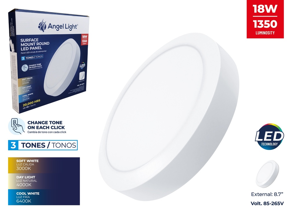 PANEL LED SUPER BLANC RED 18W 3 TONOS ANGEL LIGHT 7-609