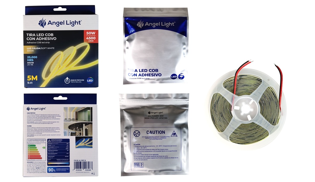 CINTA LED COB LUZ CALIDA 5 MTS x 50W C/ADHESIVO ANGEL LIGHT 7-615