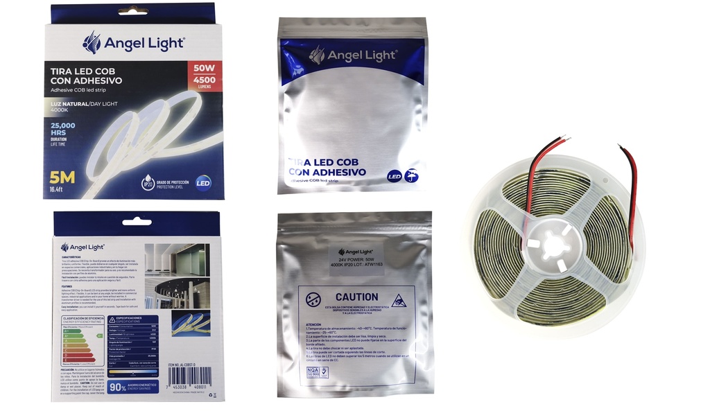 CINTA LED COB LUZ NATURAL 5 MTS x 50W C/ADHESIVO ANGEL LIGHT 7-616