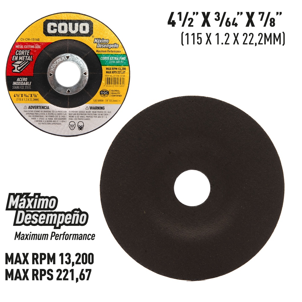 [7-708] DISCO C/METAL EXTRA FINO 4 1/2" x 3/64" COVO (CONCOVO) 7-708
