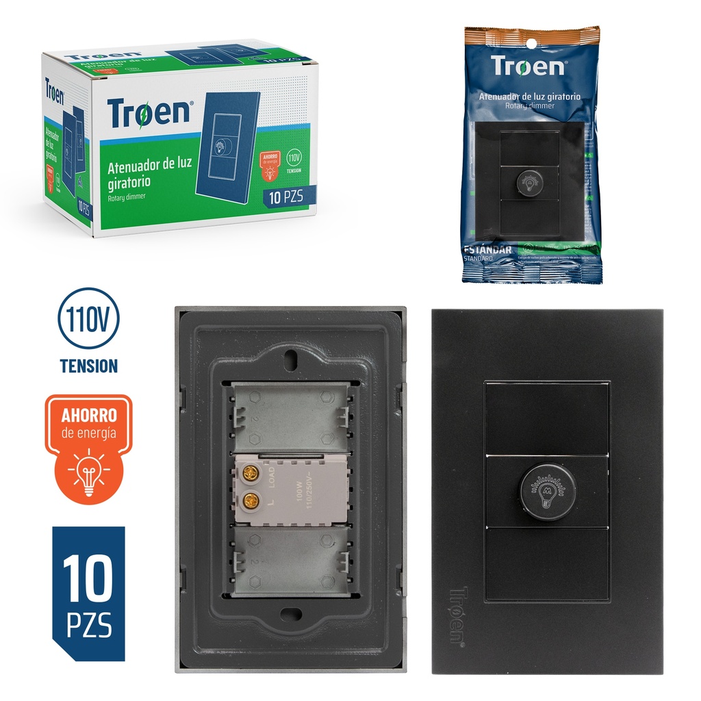 INTERRUPTOR DIMMER NEGRO TROEN 7-778