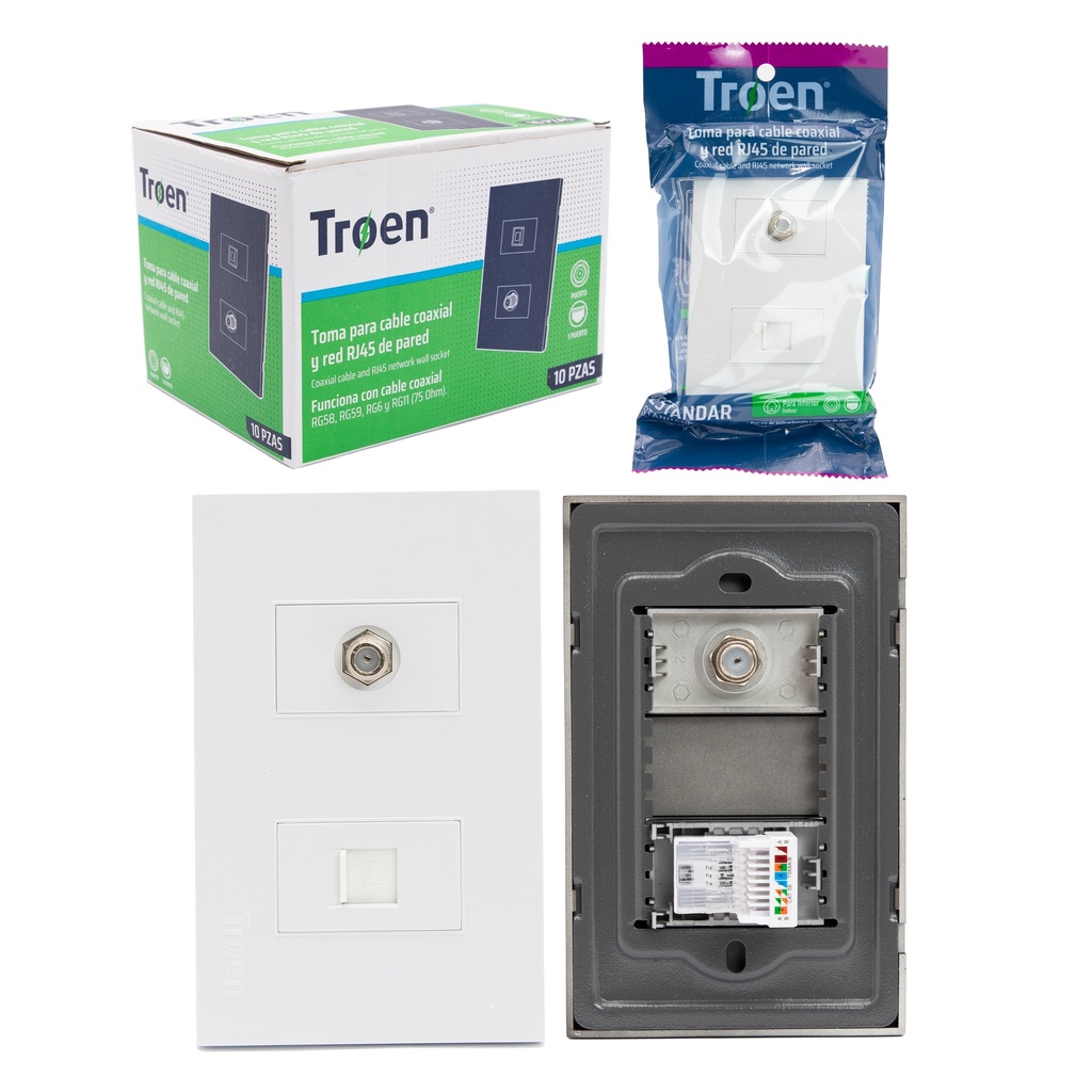 TOMA P/CABLE COAXIAL / RJ45 BLANCO TROEN 7-781