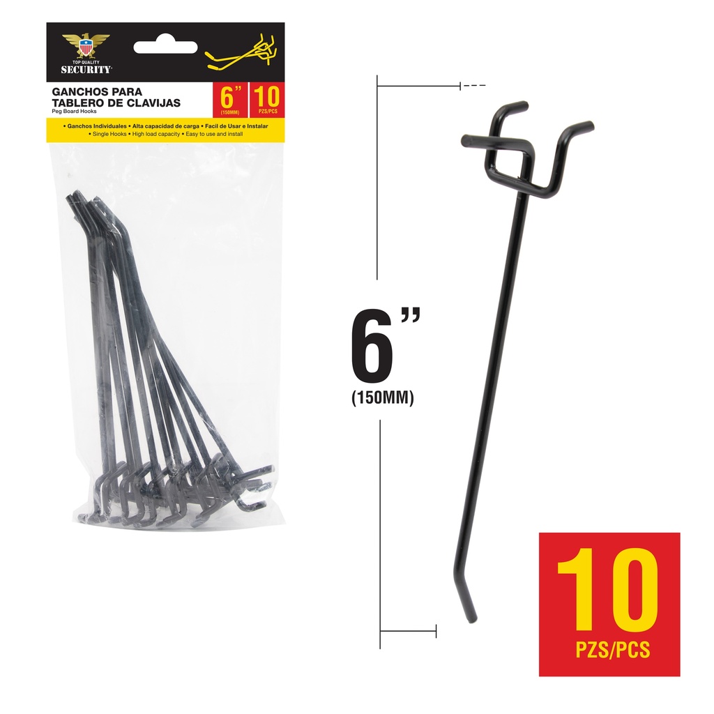 GANCHO NEGRO P/COLGAR 150MM x 10 UNID SECURITY 7-792