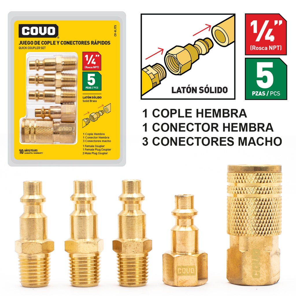 ACOPLES P/COMPRESOR 5 PIEZAS BRONCE COVO 7-800