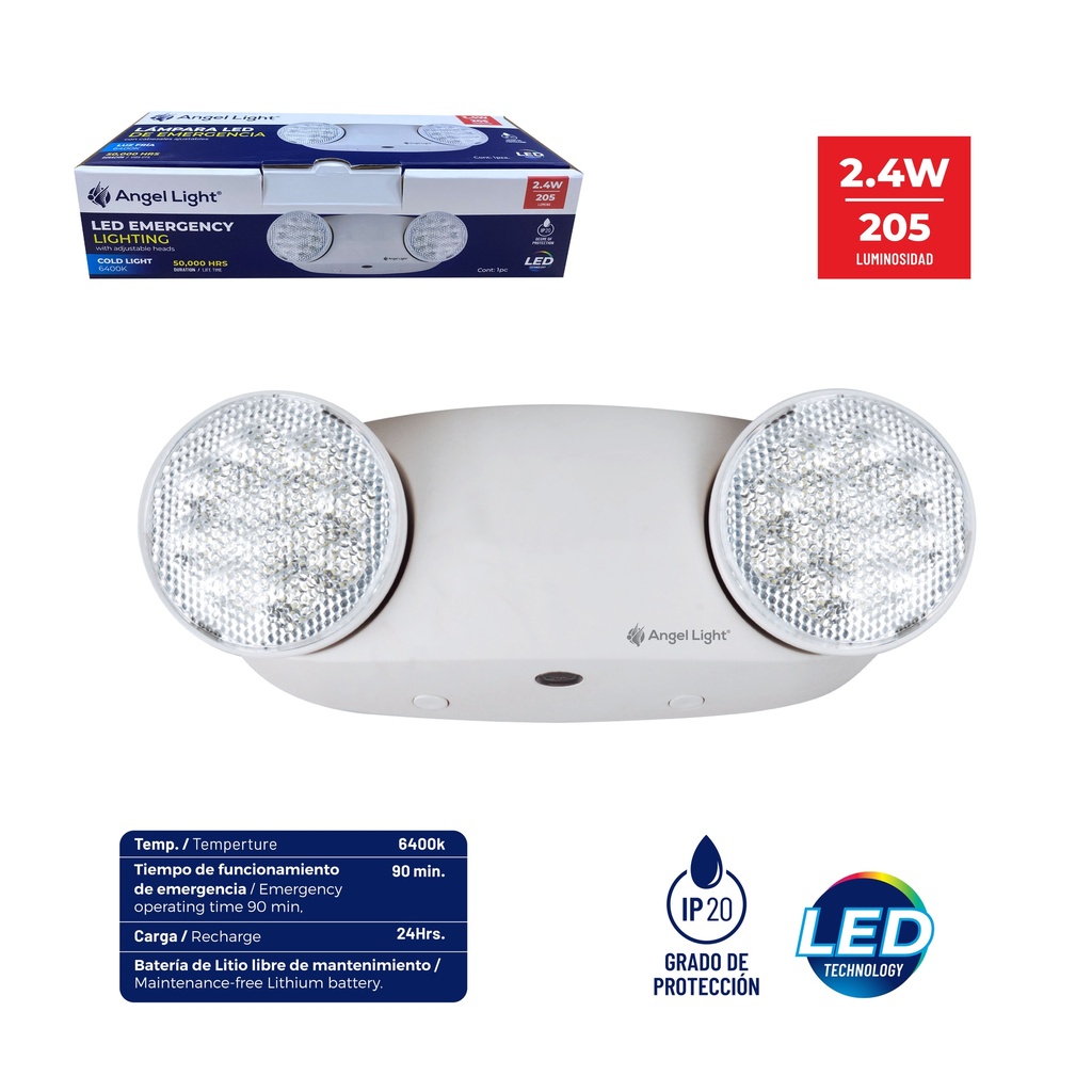 LAMPARA DE EMERGENCIA LED 2 x 2.4W ANGEL LIGHT 7-816