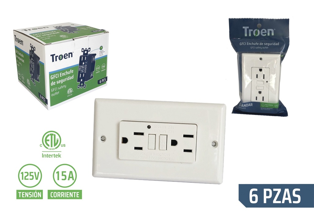 TOMA DOBLE C/TIERRA C/PROTECCION GFCI TROEN 7-841