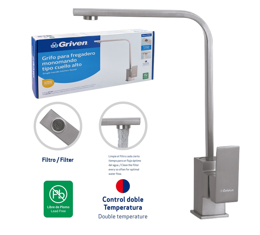 LLAVE FREGADERO MONOMANDO SATIN GRIVEN 7-842