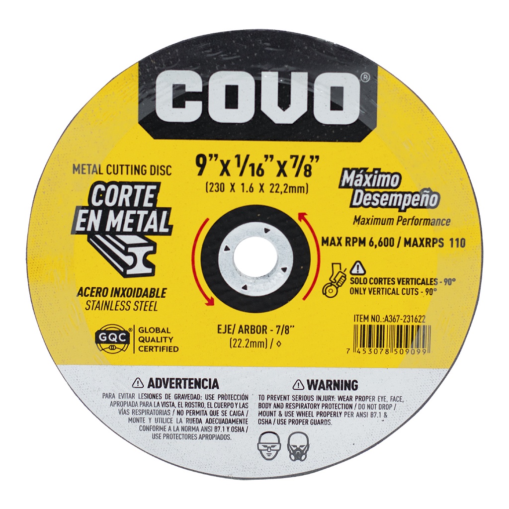 DISCO C/METAL FINO 9" x 1/16" COVO (PLANO) COVO 7-866