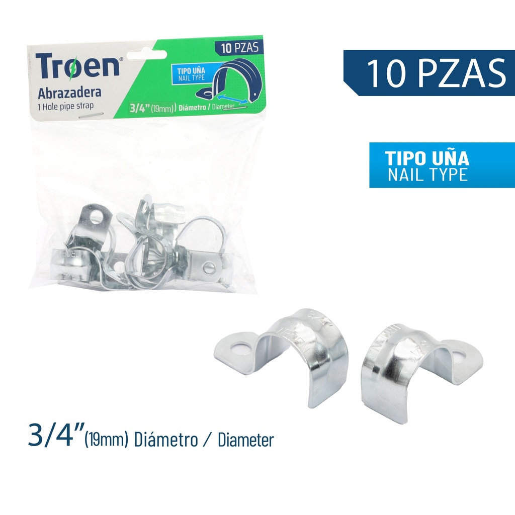 ABRAZADERA EMT SENCILLA x 3/4" X 10 UNID TROEN 7-872