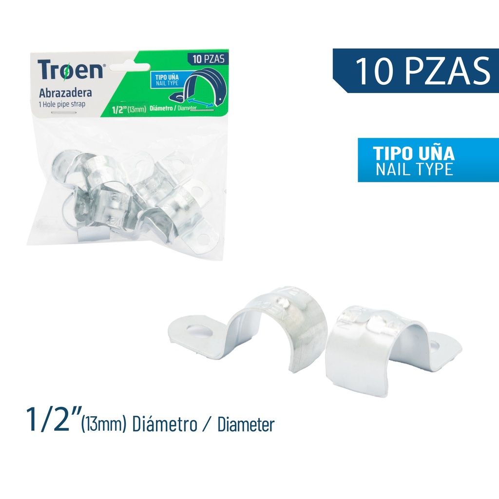 ABRAZADERA EMT SENCILLA x 1/2" X 10 UNID TROEN 7-874