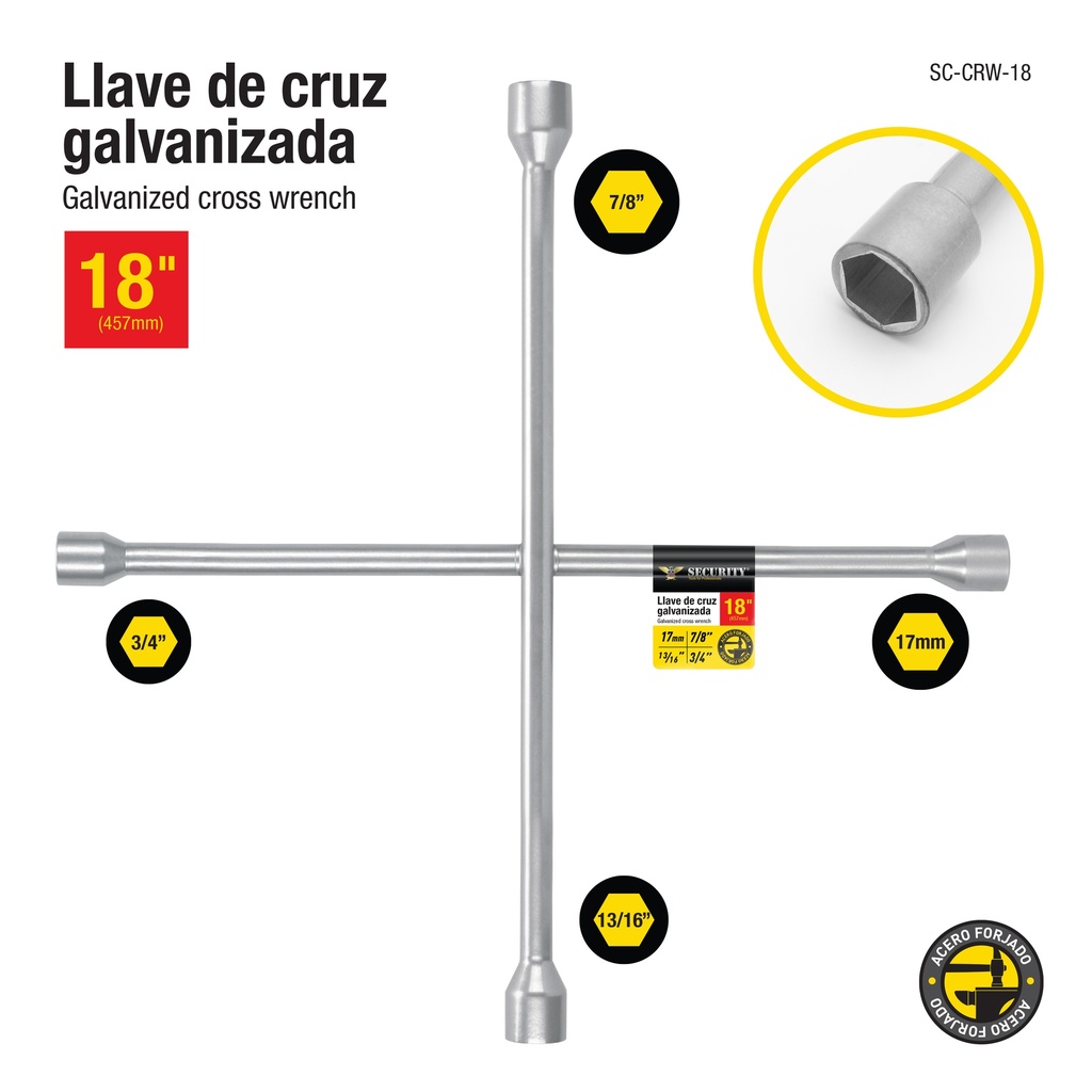 LLAVE CRUZ 18" (7/8, 17, 13/16, 3/4mm) SECURITY 7-891