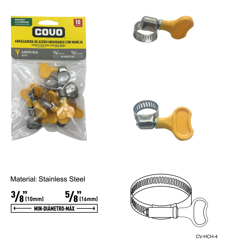 [7-985] ABRAZADERAS C/MANGO 3/8" - 5/8" x 10 UNID COVO 7-985