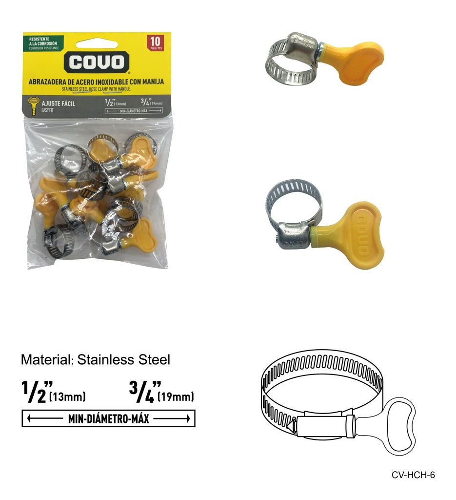 ABRAZADERAS C/MANGO 1/2" - 3/4" x 10 UNID COVO 7-986