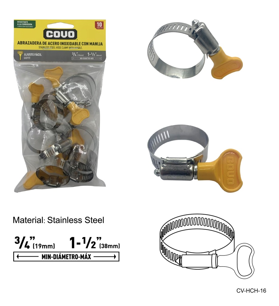 ABRAZADERAS C/MANGO 3/4" - 1 1/2" x 10 UNID COVO 7-989