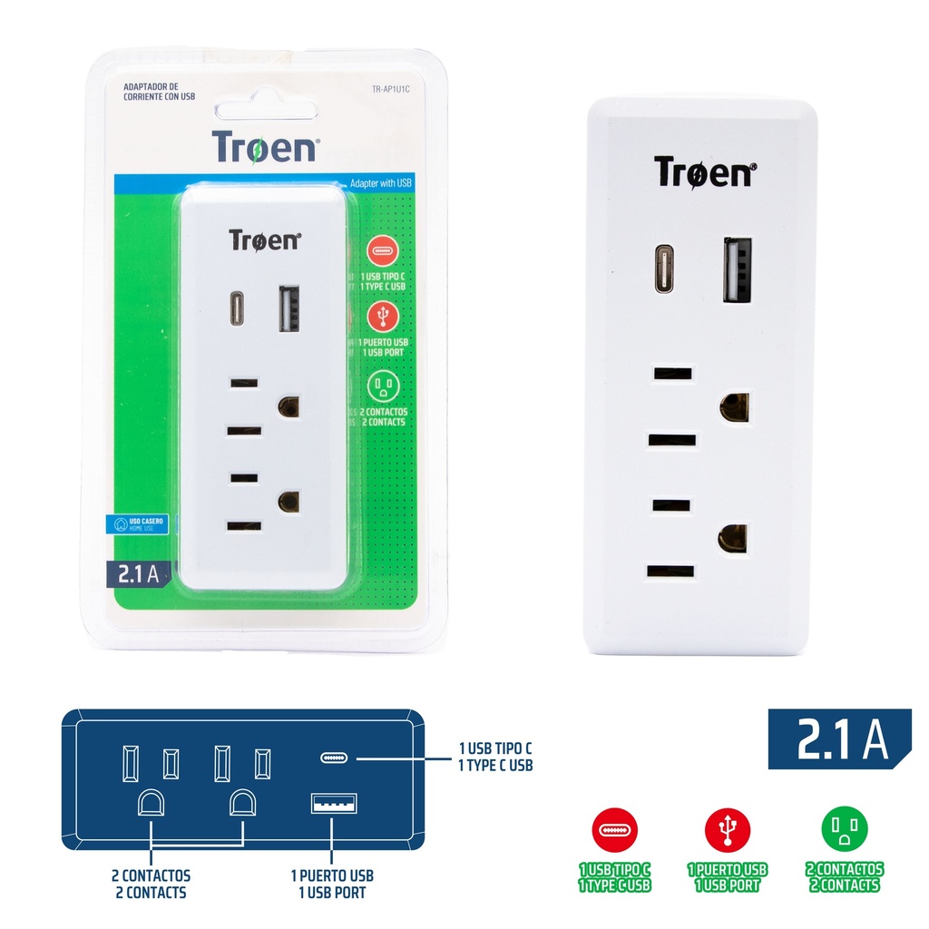CONVERTIDOR 2 TOMAS C/PUERTO USB + TIPO C TROEN 8-015