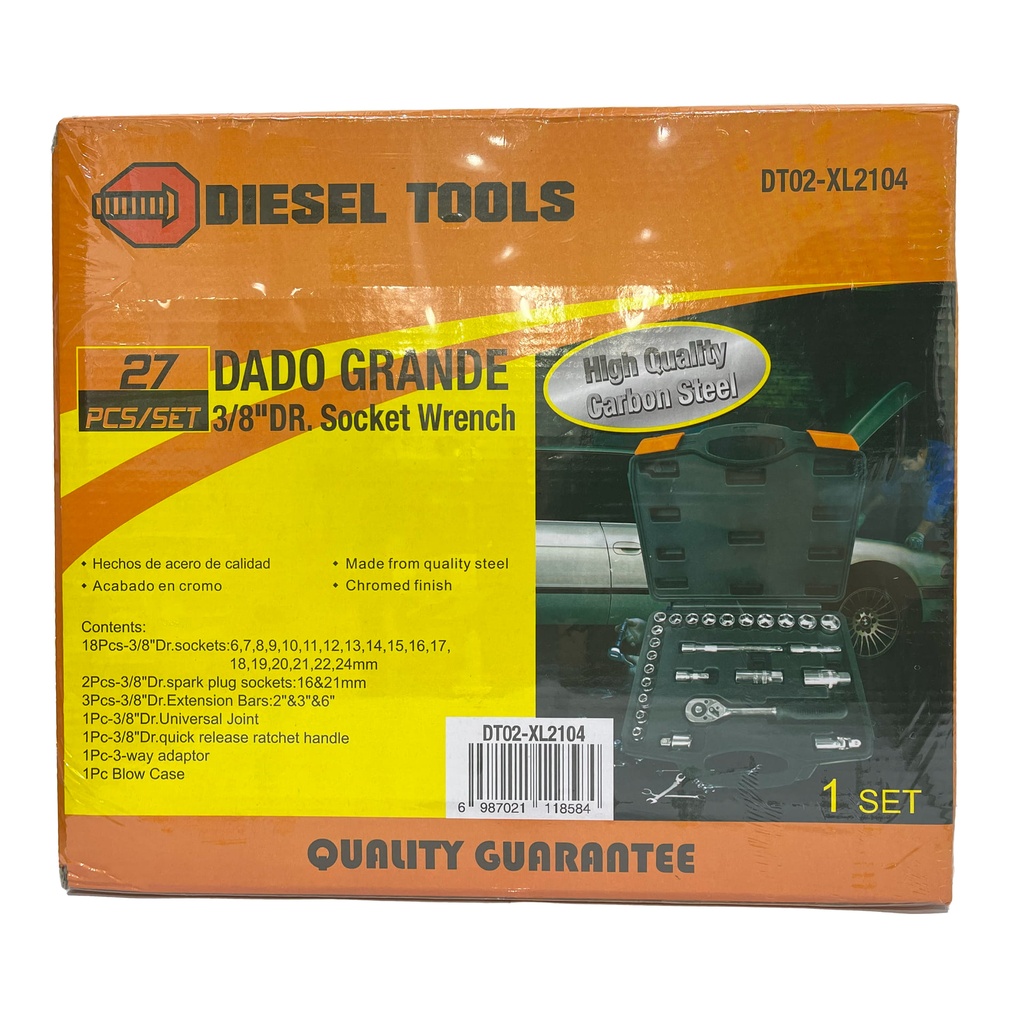 JUEGO DADOS C/RACHET 3/8" 27 PCS DIESEL TOOLS 8-124