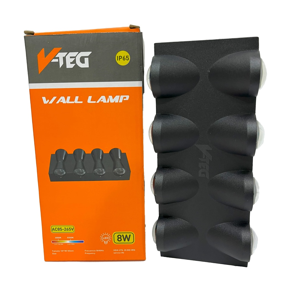LAMPARA APLIQUE NEGRA P/PARED 8W LUZ FRIA V-TEG 8-134