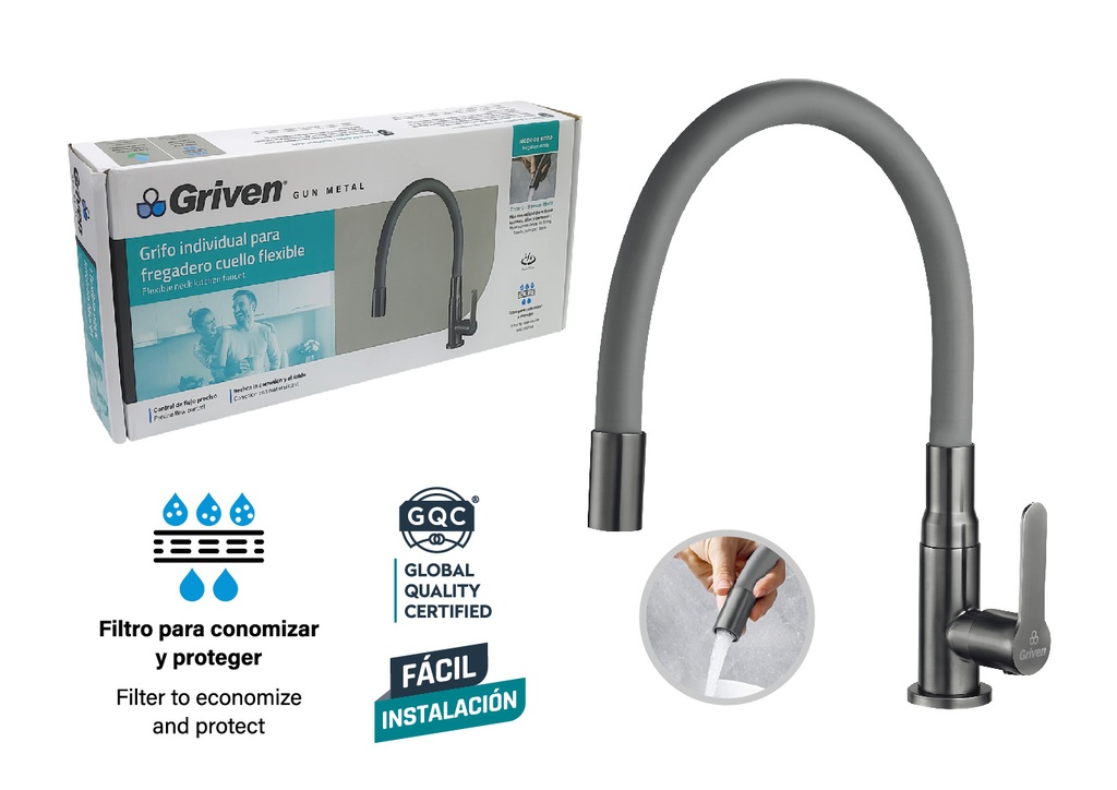 LLAVE FREGADERO INDIVIDUAL GRIVEN GUN METAL 8-147