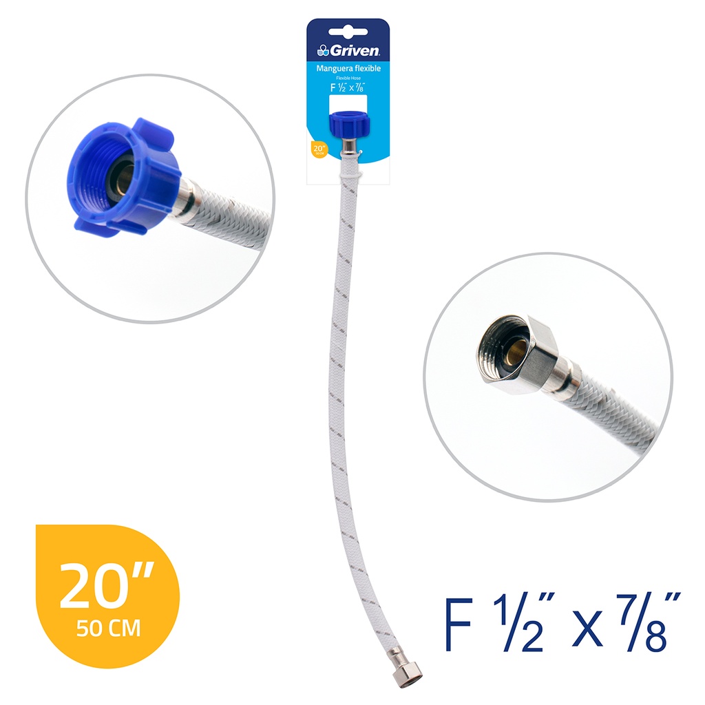 CANILLA 1/2" x 7/8" NYLON FLEXIBLE 20" GRIVEN 5-152