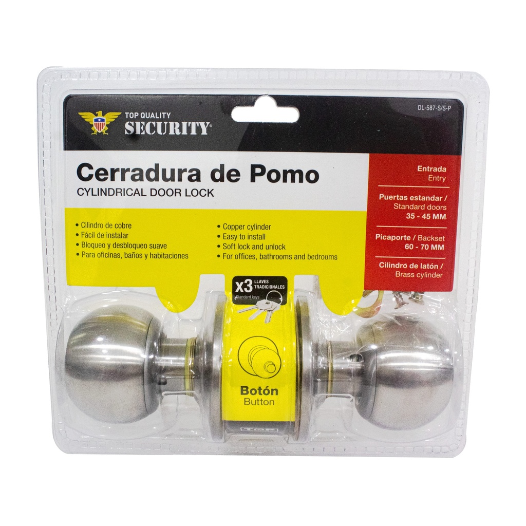 CERRADURA DE POMO BOTON PLATA SECURITY 5-165