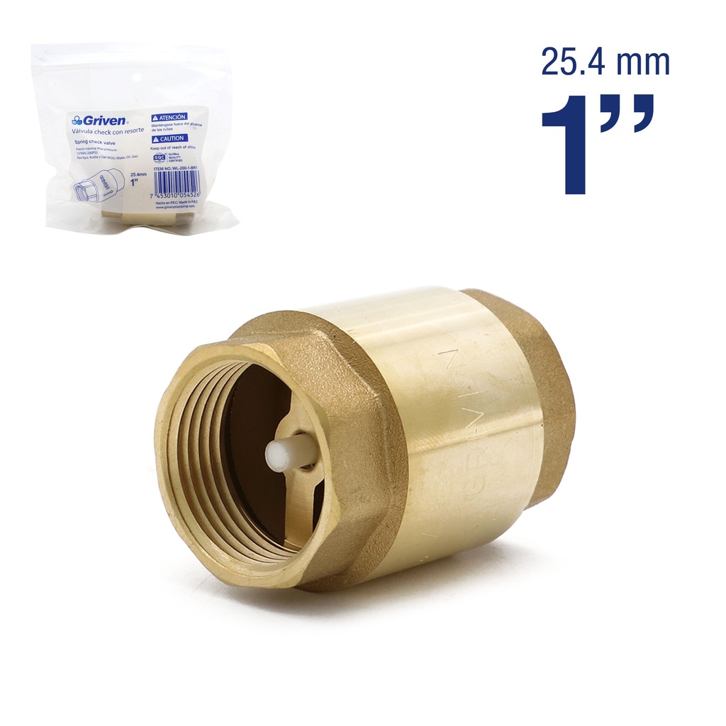 VALVULA CHECK BRONCE x 1" ASIENTO PLASTICO GRIVEN 5-183