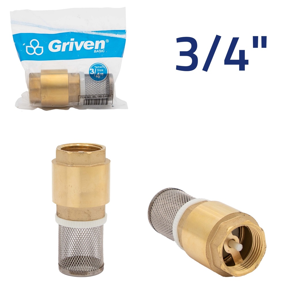 VALVULA CHECK BRONCE x 3/4" CON FILTRO GRIVEN 5-185