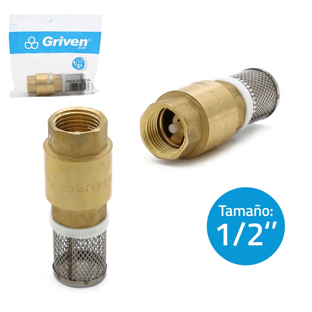 VALVULA CHECK BRONCE x 1/2" CON FILTRO GRIVEN 5-186