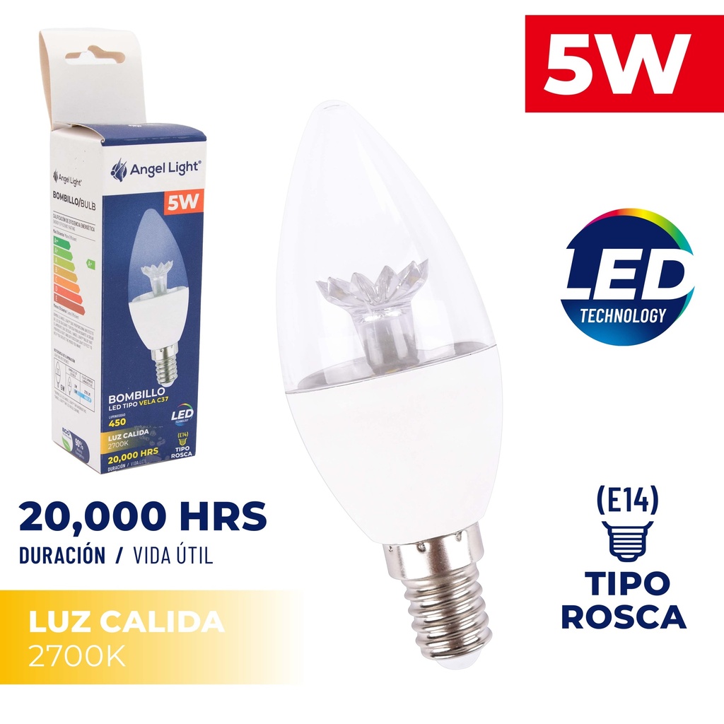 BOMBILLO VELA LED 5W LUZ CALIDA E14 ANGEL LI 5-189