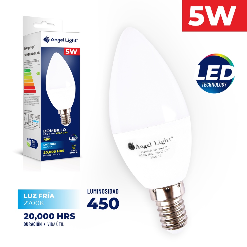 [5-196] BOMBILLO VELA LED 5W LUZ FRIA RE14 ANGEL LIGH 5-196