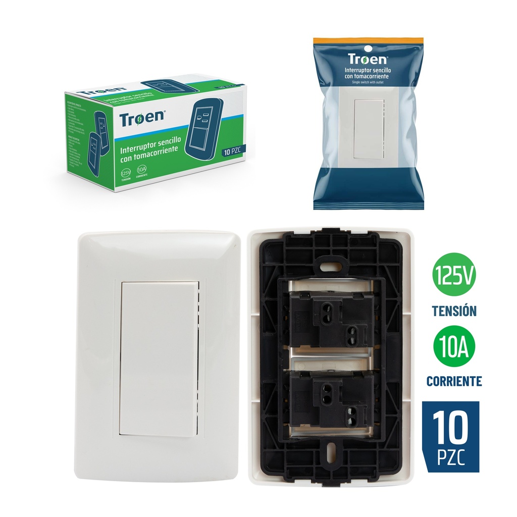 INTERRUPTOR SENCILLO BLANCO HUESO TROEN 5-202