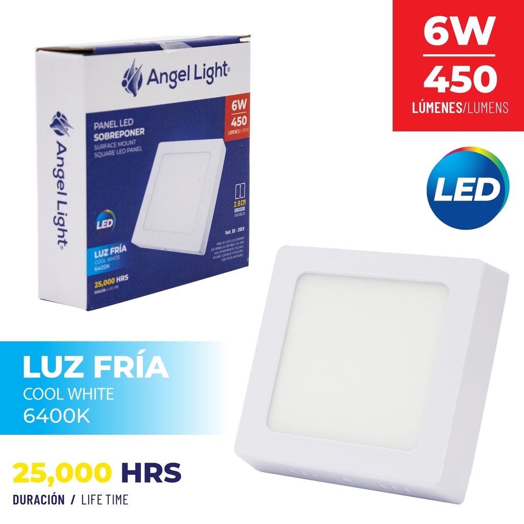 PANEL LED SUPER BLANCA CUADRA 6W 85-265V ANGEL LIGHT 5-238