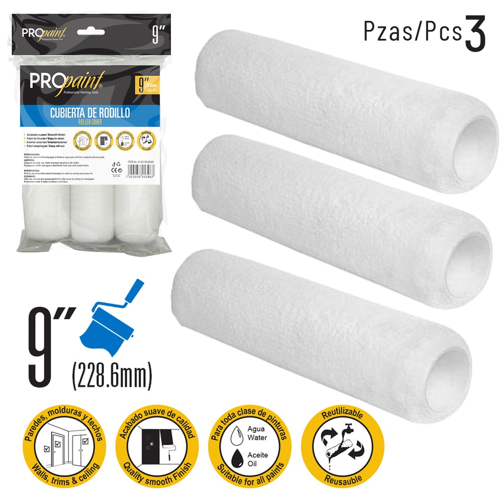 [5-269] FUNDA PELO MEDIO 9" x 3 UNID  PRO PAINT 5-269