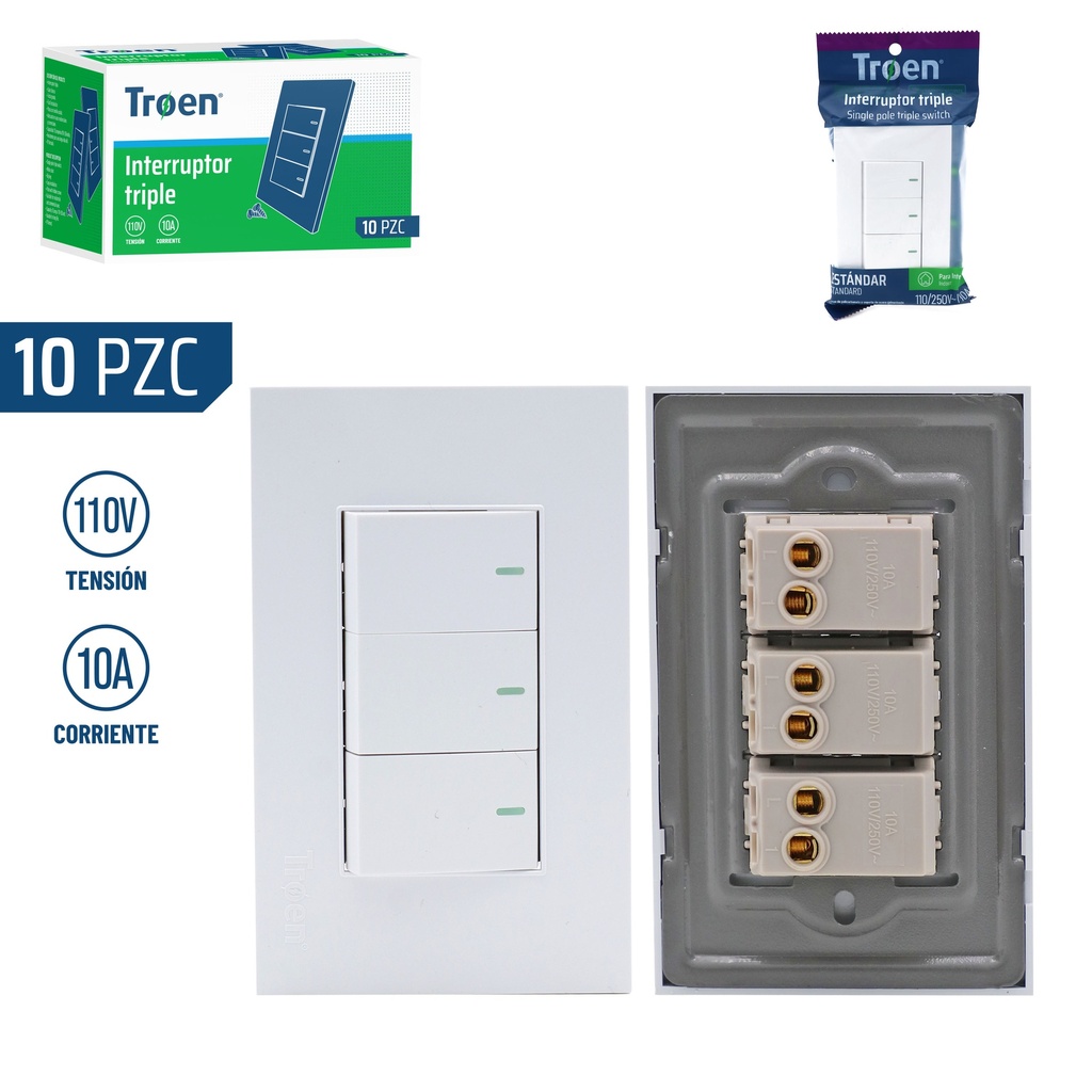 INTERRUPTOR TRIPLE BLANCO TROEN 5-295