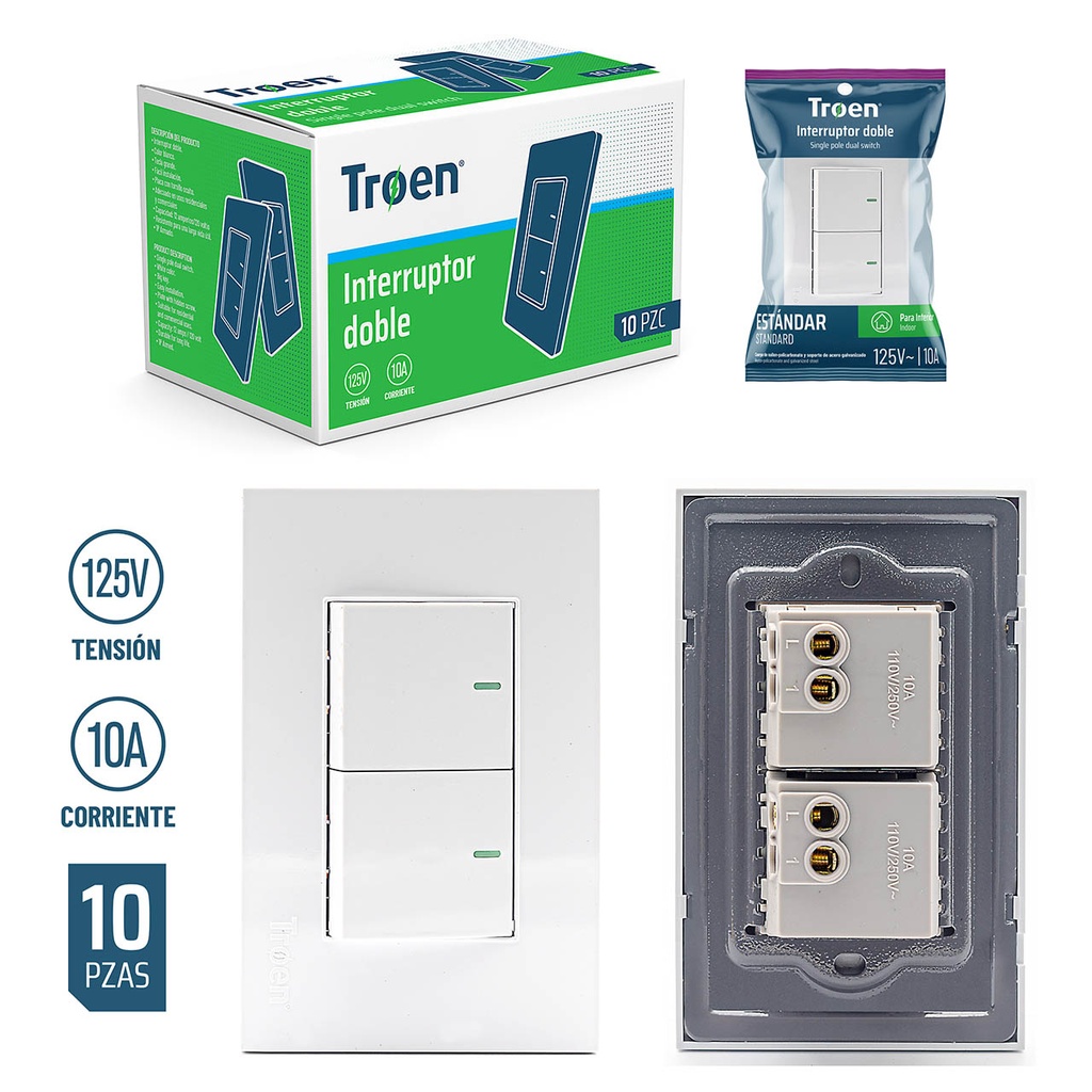 INTERRUPTOR DOBLE BLANCO TROEN 5-296