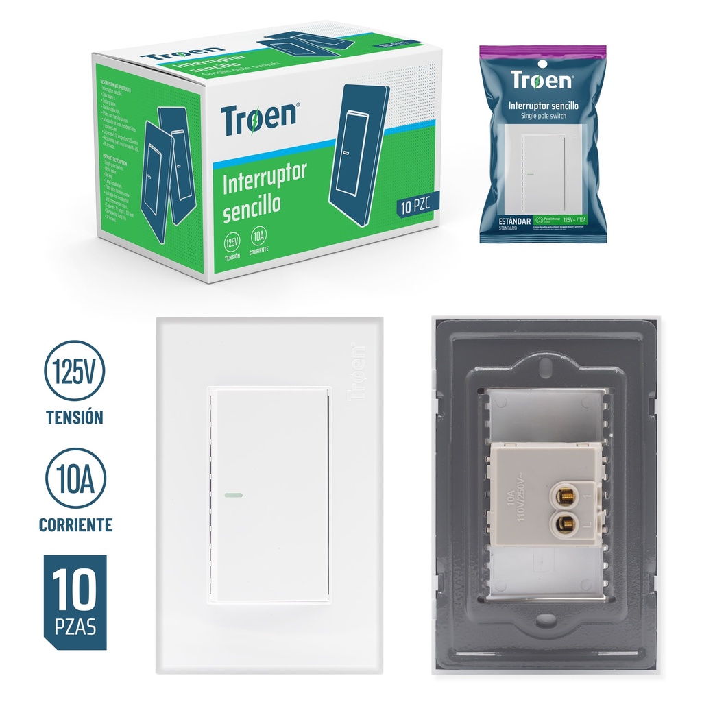 INTERRUPTOR SENCILLO BLANCO TROEN 5-297