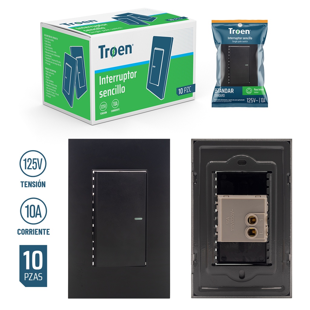 [5-298] INTERRUPTOR SENCILLO NEGRO TROEN 5-298