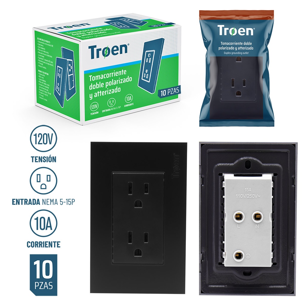 TOMA DOBLE C/TIERRA NEGRO TROEN 5-301