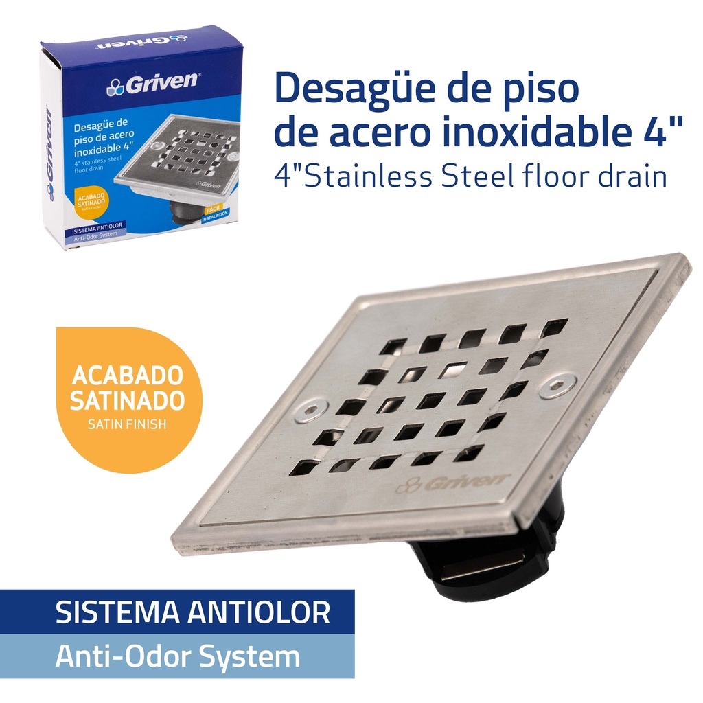 REJILLA CUADRAD CROMADA ANTI OLOR 5-323