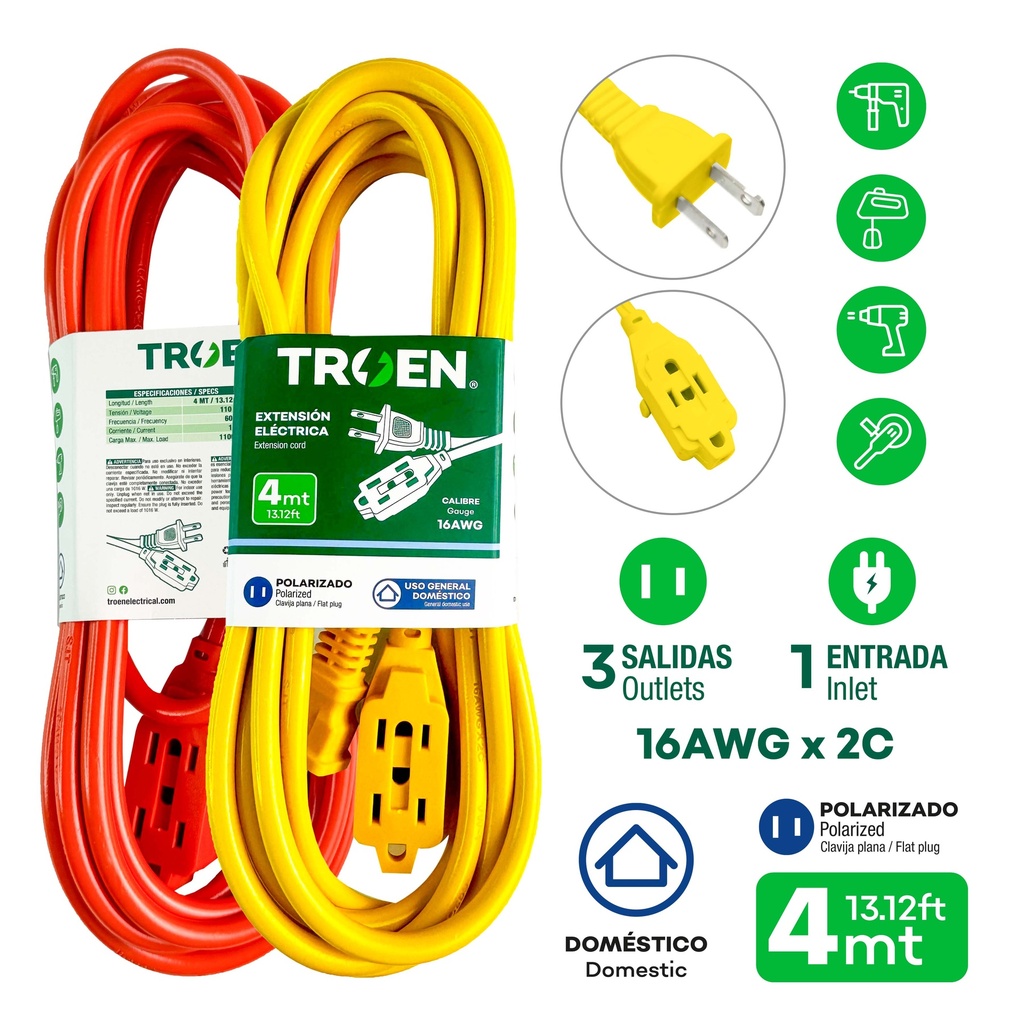 [5-452] EXTENSION ELECTRICA 2x16  4MTS TROEN 5-452