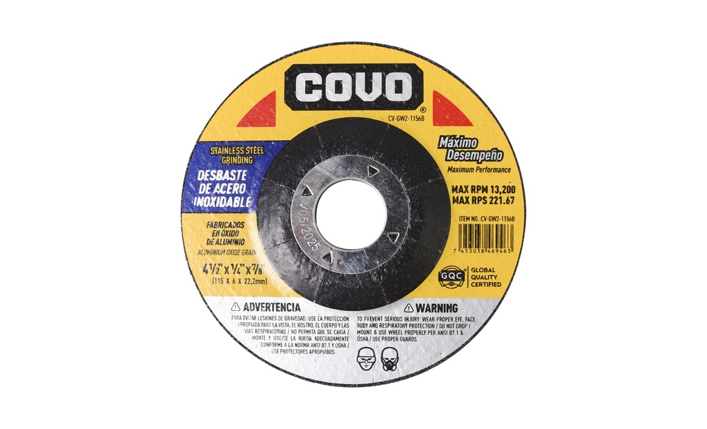 DISCO DESBASTE ACERO INOX x 4 1/2" 1/4" 7/8" COVO 5-483