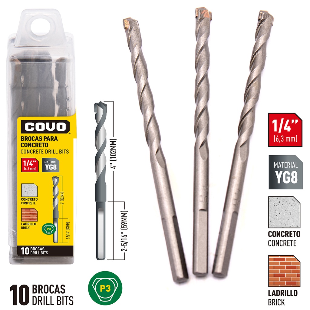 MECHA CONCRETO x 1/4 x 10 UNID COVO 5-550