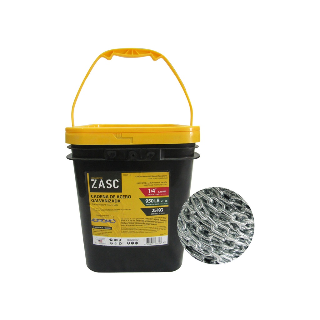 CADENA GALVANIZADA x 1/4 x 25KG ZASC 5-670