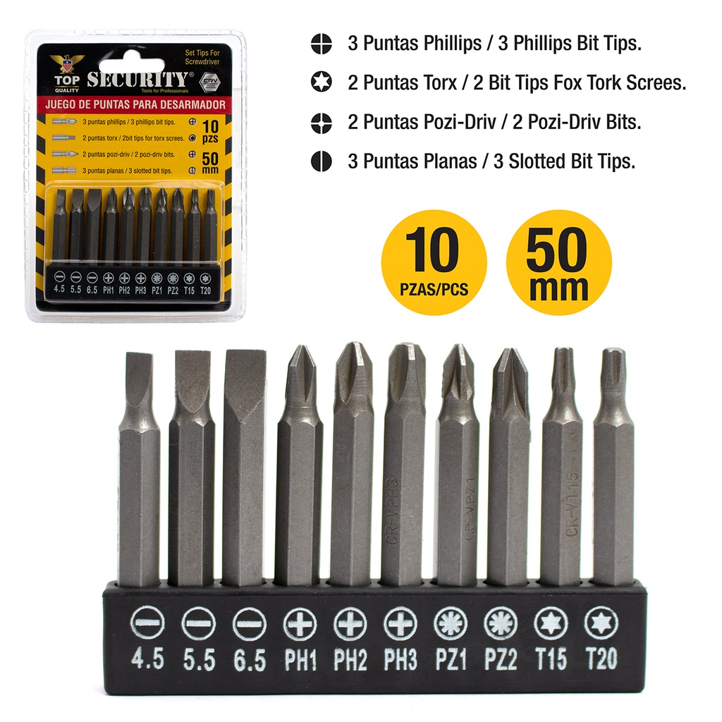 JUEGO DE PUNTAS X 10 PCS SECURITY 5-817