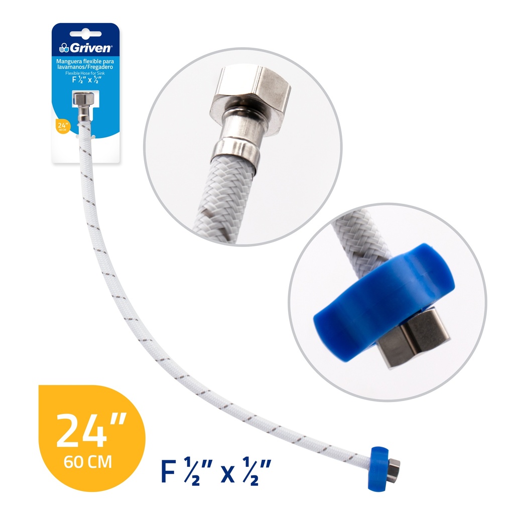 CANILLA 1/2" x 1/2" NYLON FLEXIBLE 24" GRIVEN 5-849