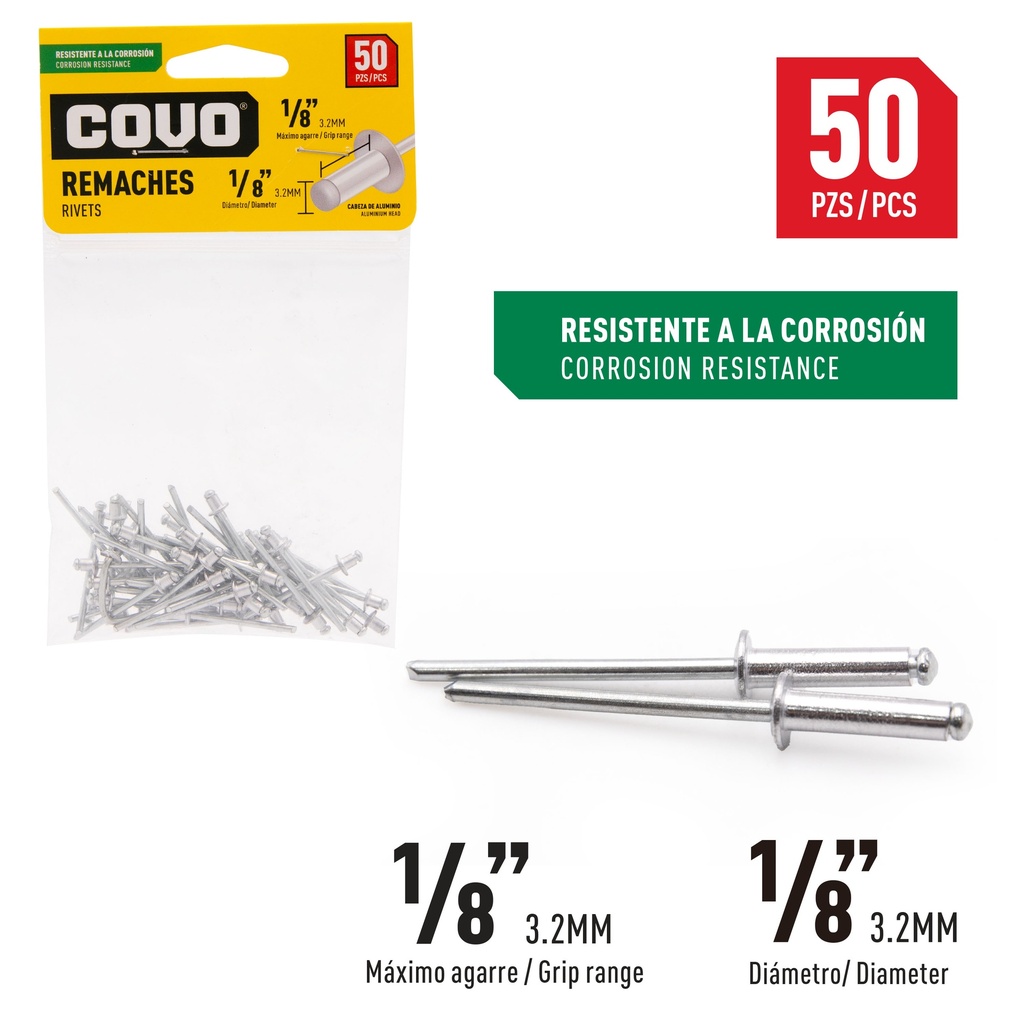 REMACHE 1/8" X 1/8" x 50 UNID COVO 5-867
