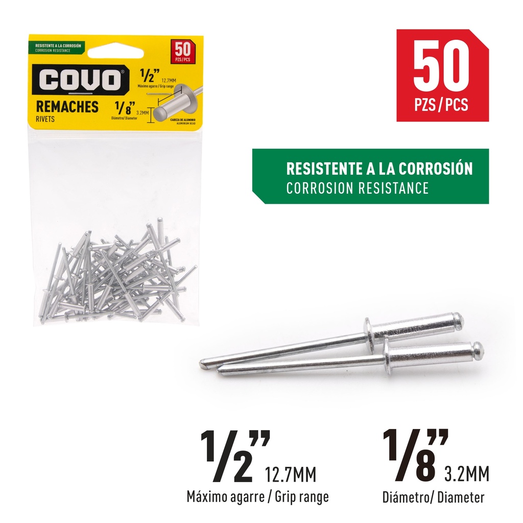 REMACHE 1/8" X 1/2" x 50 UNID COVO 5-868