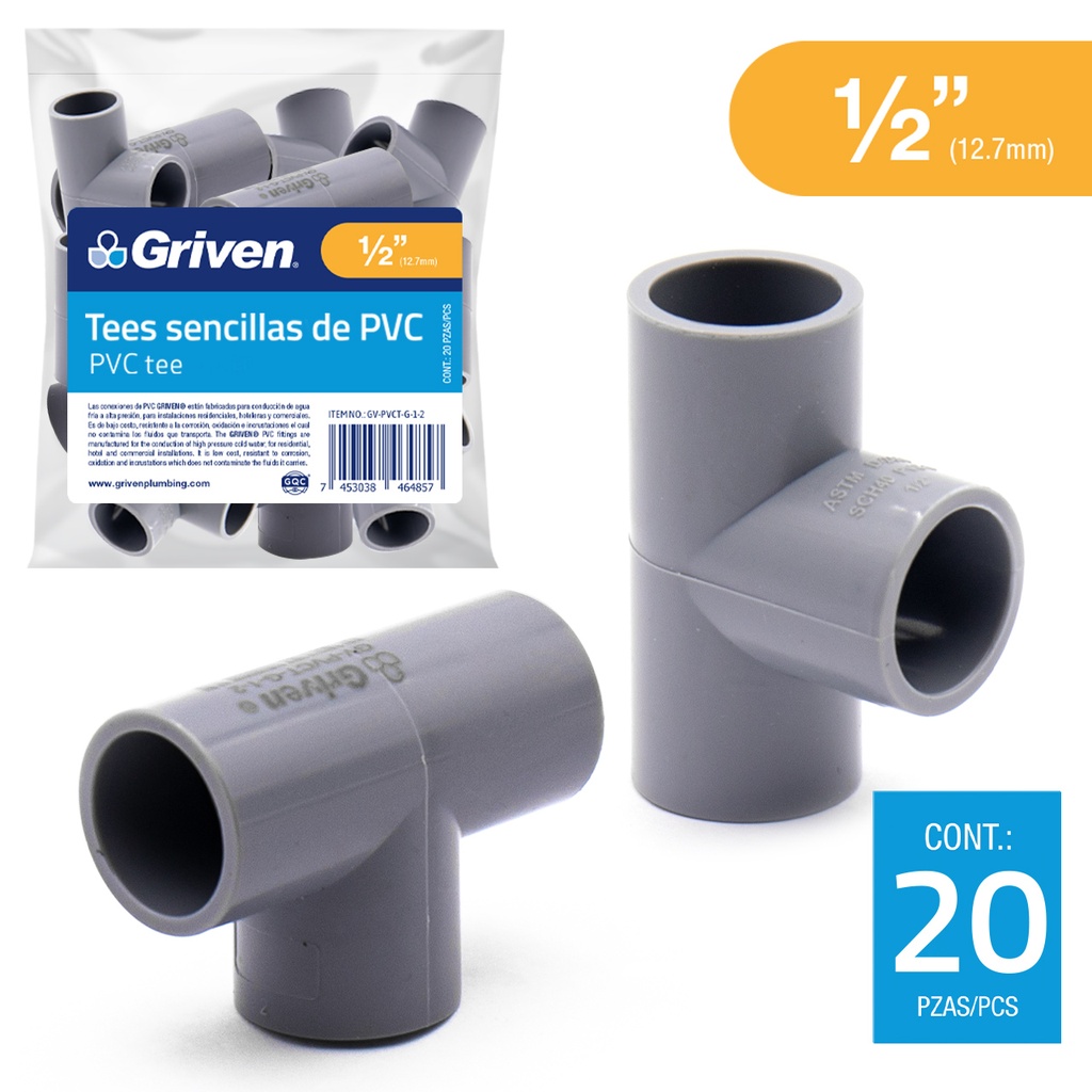 TEE AGUA FRIA 1/2" GRIS GRIVEN 5-912